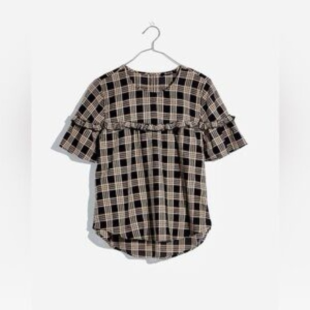 Madewell Metallic Plaid Ruffle Yoke Top